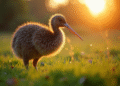 Oiseau kiwi curieux au lever du soleil dans la nature