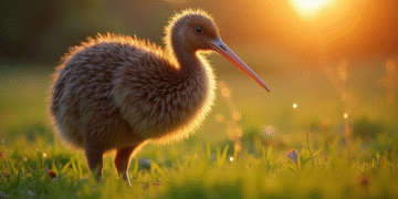 Oiseau kiwi curieux au lever du soleil dans la nature