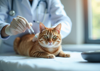 Chat domestique recevant une injection d insuline chez le vétérinaire