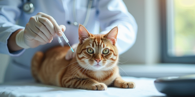 Chat domestique recevant une injection d insuline chez le vétérinaire