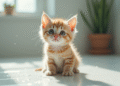 Petit chaton mouille sur le sol de la salle de bain