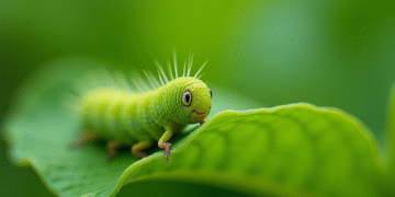 Chenille verte sur une feuille en gros plan