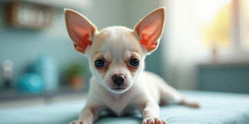 Jeune chiot chihuahua allongé sur une table de consultation