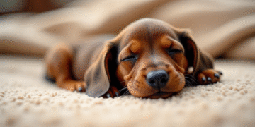 Chiot teckel nouveau-ne dormant sur une couverture beige