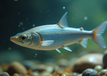 Gros plan d'un éperlan nageant à la surface de l'eau en lumière naturelle