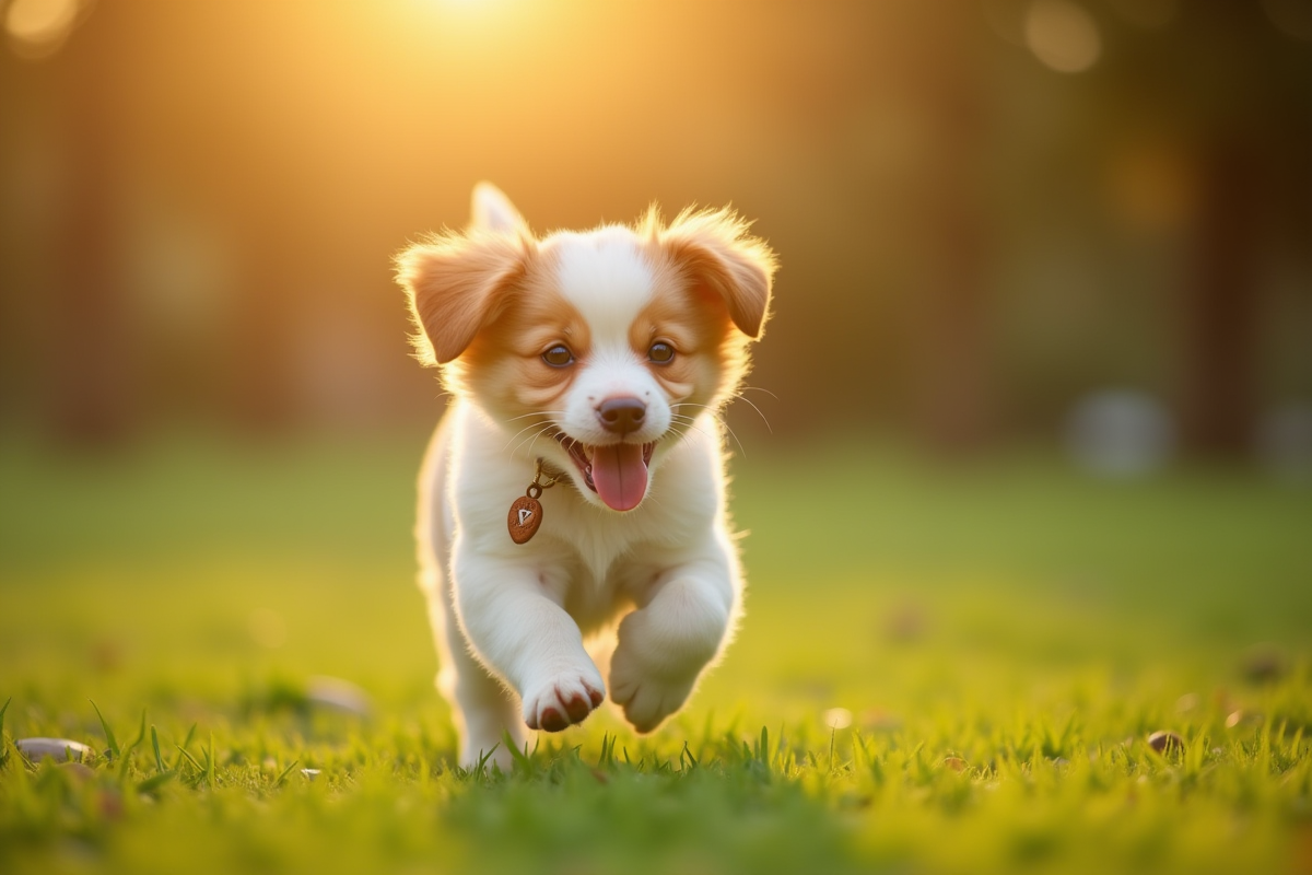 Jeune chienne joueuse courant dans un parc ensoleille