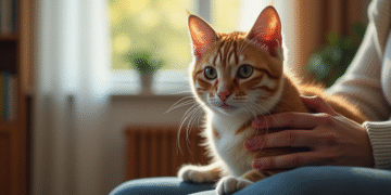 Chat inquiet sur les genoux dans un salon lumineux