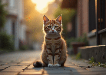 Chat errant timide et vulnérable au matin