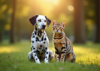 Dalmatien et Bengal dans un parc ensoleille