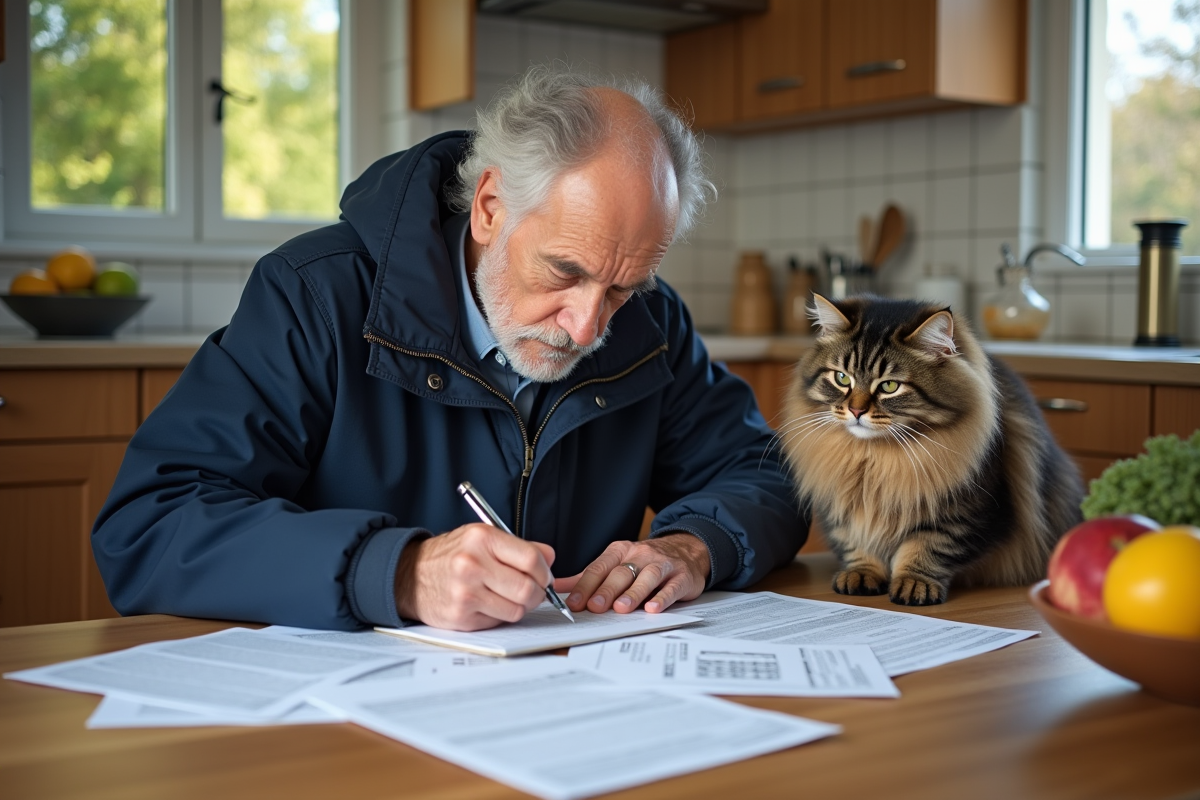 Homme âgé remplissant des formulaires d