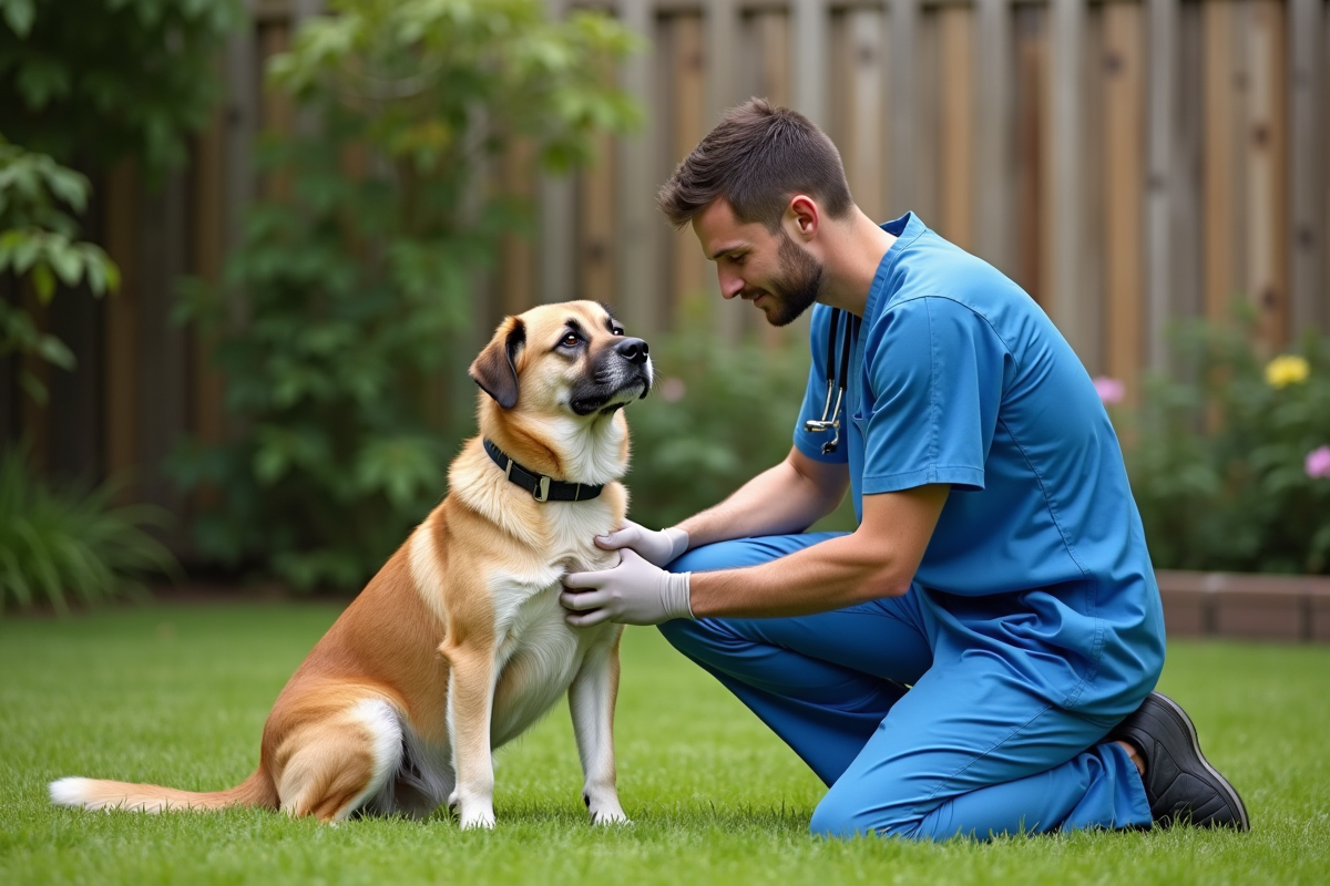 Vétérinaire vérifiant la cicatrice d