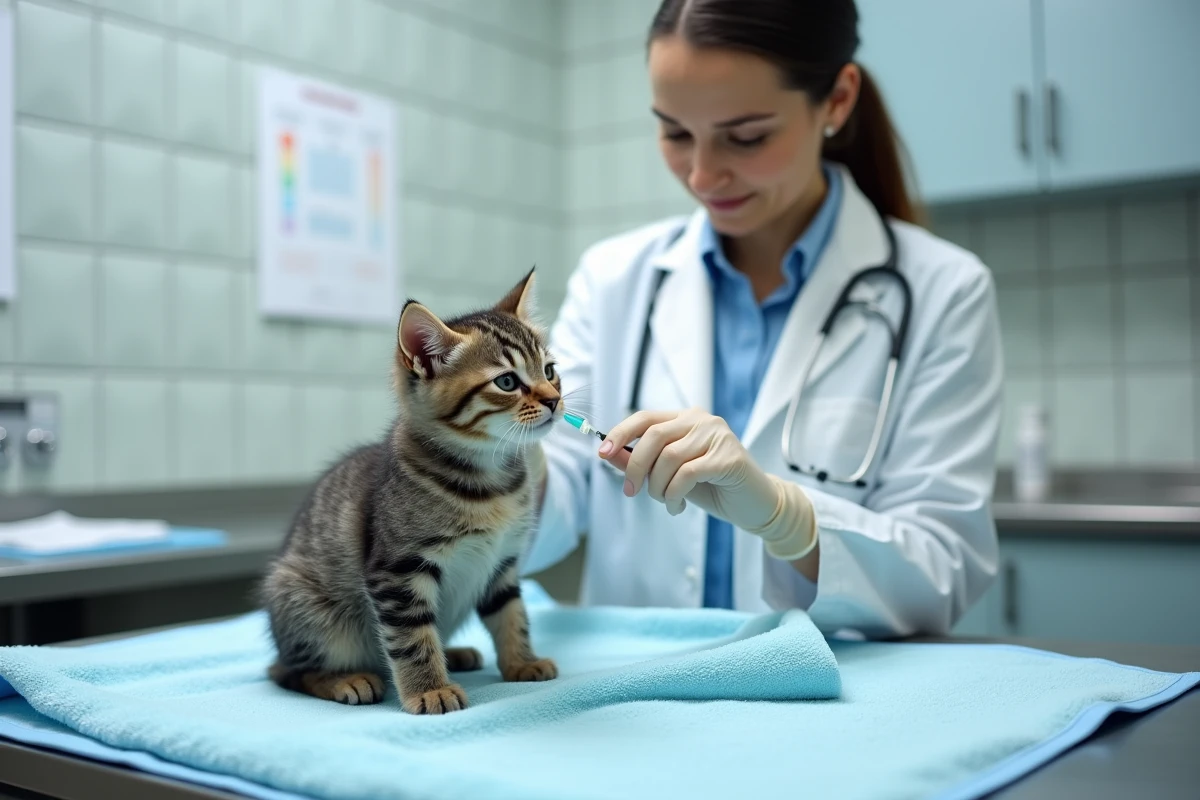 Chaton gris en soin chez le vétérinaire