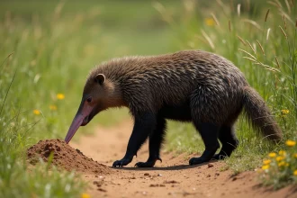 Tamanoir dans la savane sud-américaine avec fourrure épaisse