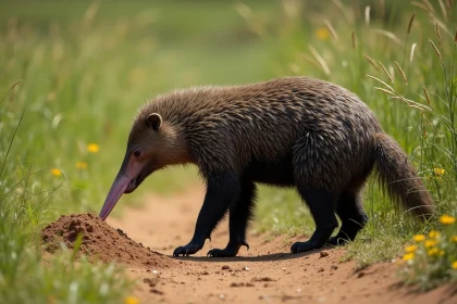 Tamanoir dans la savane sud-américaine avec fourrure épaisse