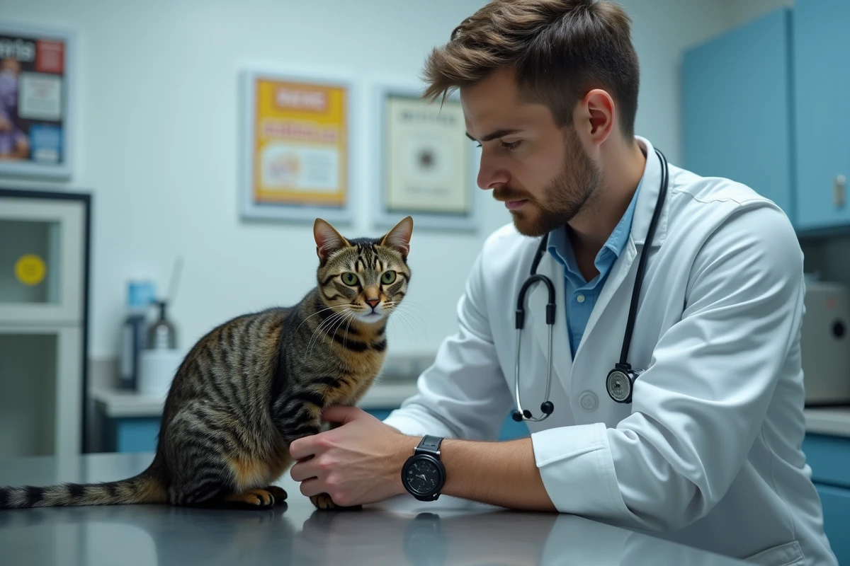 Vétérinaire examinant un chat dans une clinique moderne