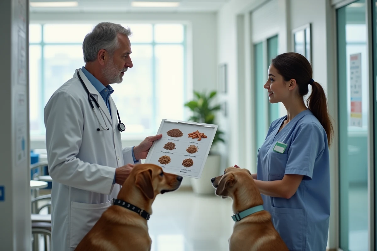 Vétérinaire expliquant la composition de la nourriture pour chien